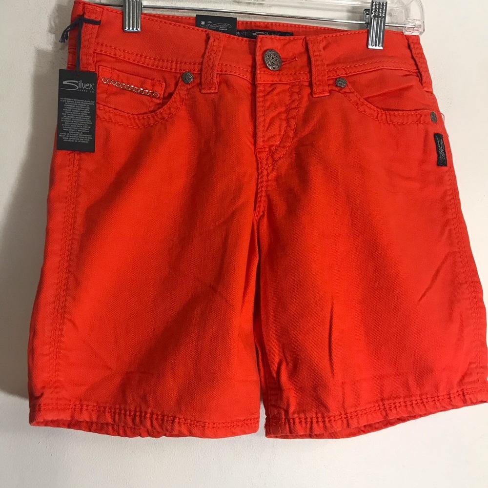 NEW WITH TAG Silver Jeans Juniors Suki Flap Denim Shorts Orange  W25  W27